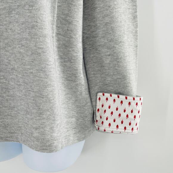 ORVIS Gray Heather Knit Pullover 1/4 Zip Contrast Red Floral Trim Top M - Picture 2 of 11